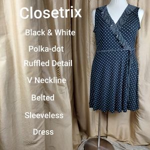 Closetrix  black & white polka-dot belted dress size XL